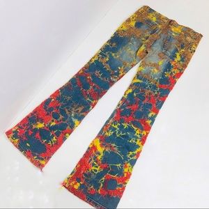 Custom hand beaded stretch denim jeans